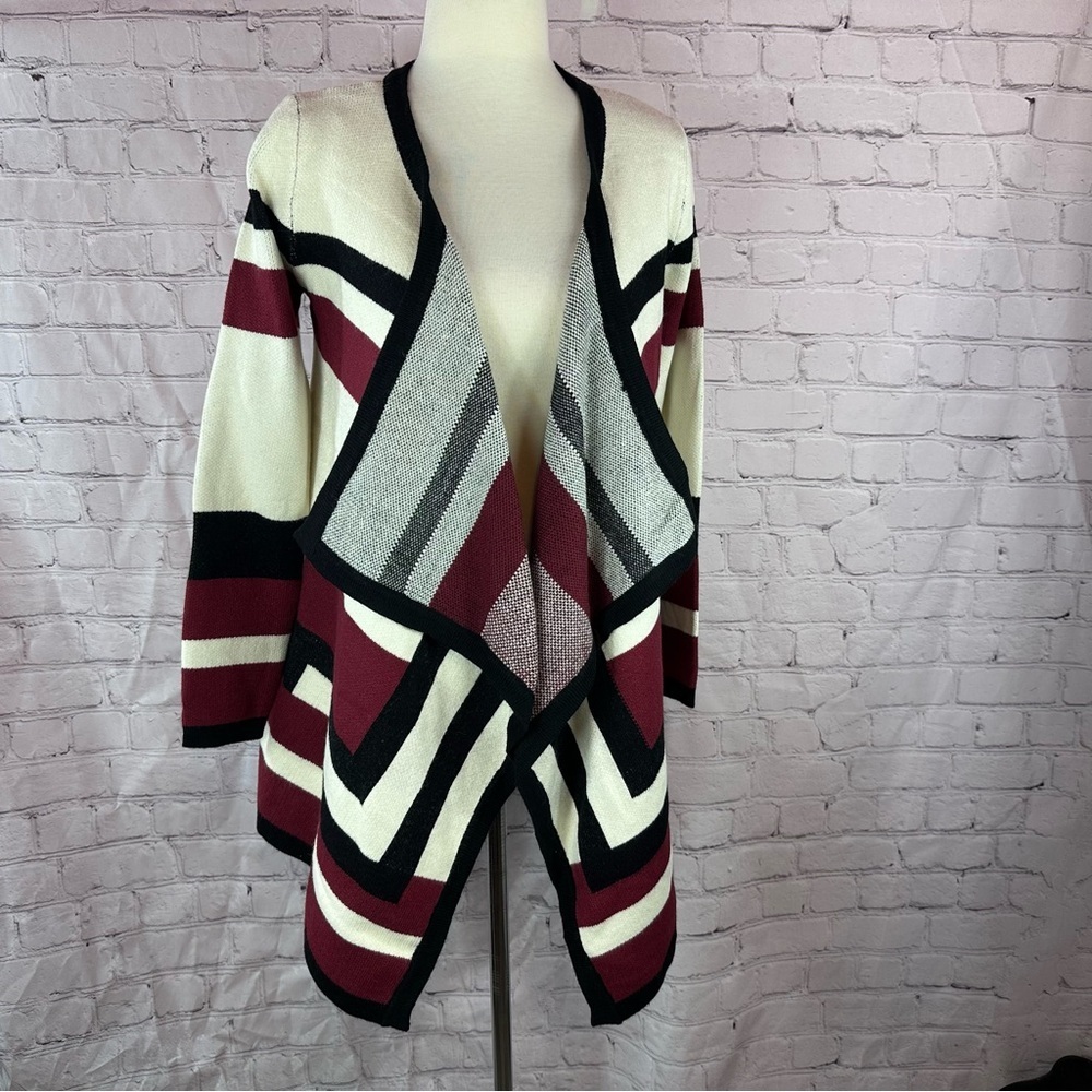 NWT entro Boutique Burgundy/Black open front cardigan sweater boho western - Picture 2 of 13